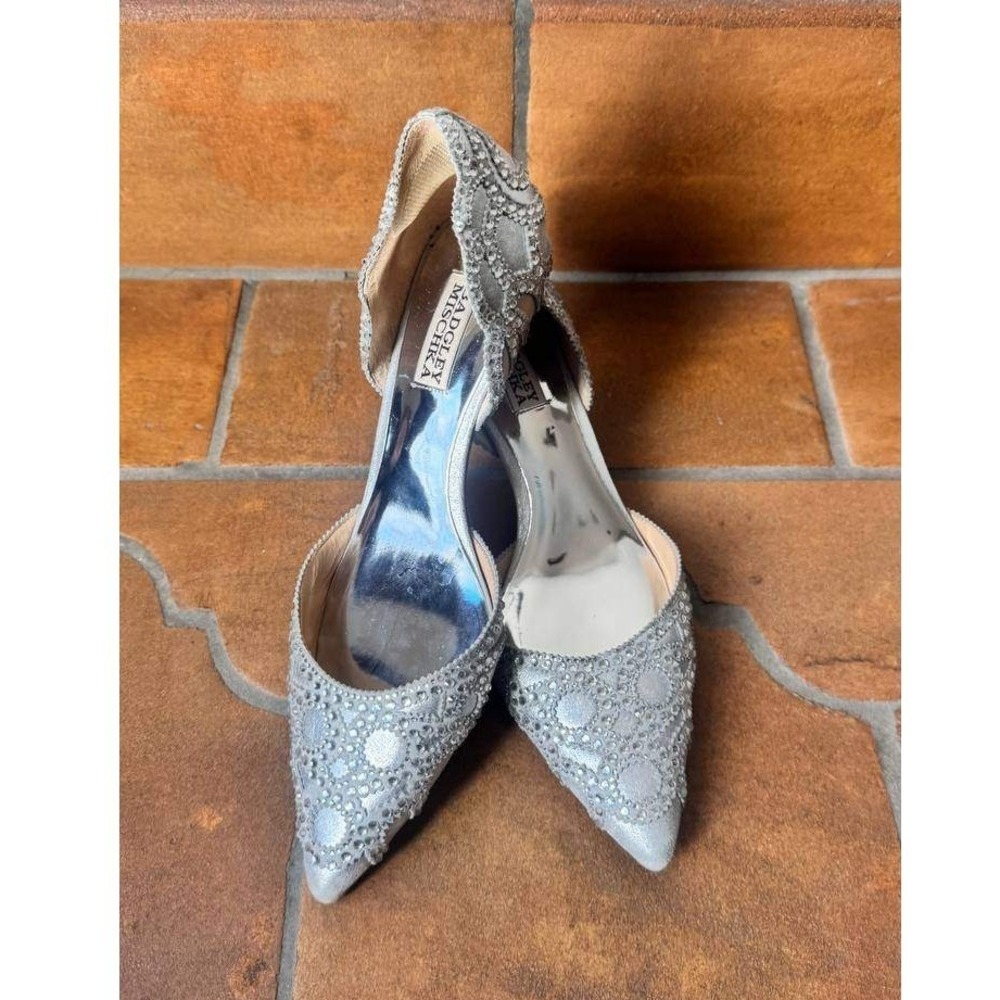 Badgley Mischka Ginny d'Orsay Pointed Toe Pumps Crystal Kitten Heel 8.5 Wedding - Picture 6 of 9